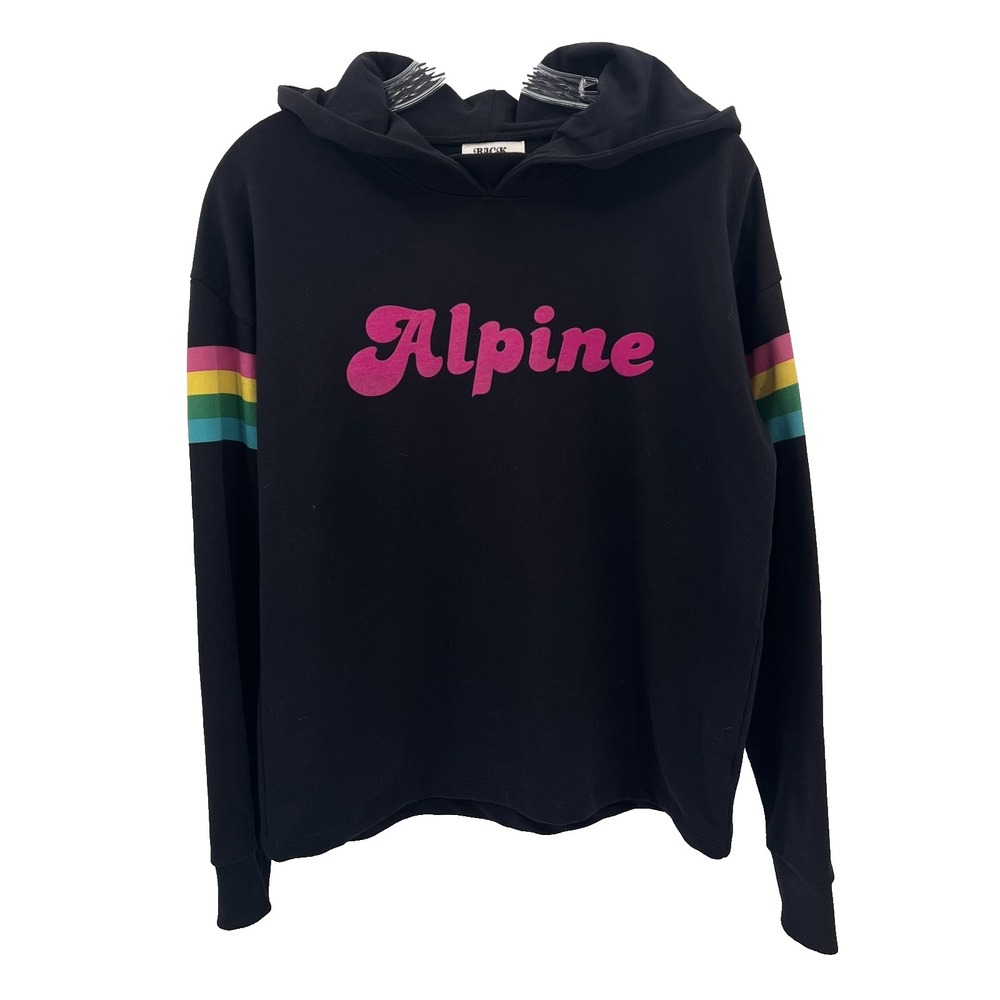 BACK WHEN by Anthropologie Women's Size S Black w/ Rainbow Sleeves ALPINE Hoodie
